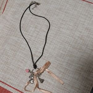 Elegant Black and Pink Charm Statement Necklace.